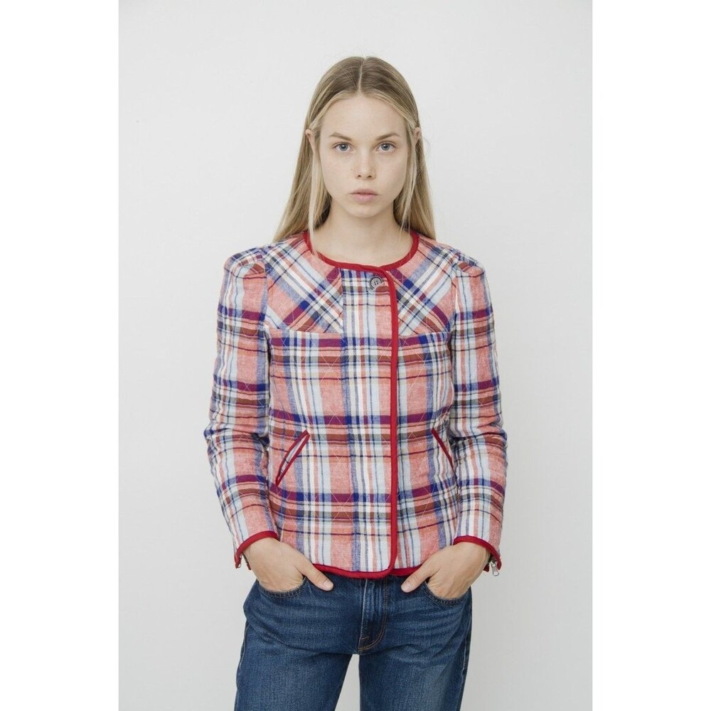Isabel Marant Étoile Teddy Plaid Jacket Women's Sz 38 / US M Linen Red Quilted